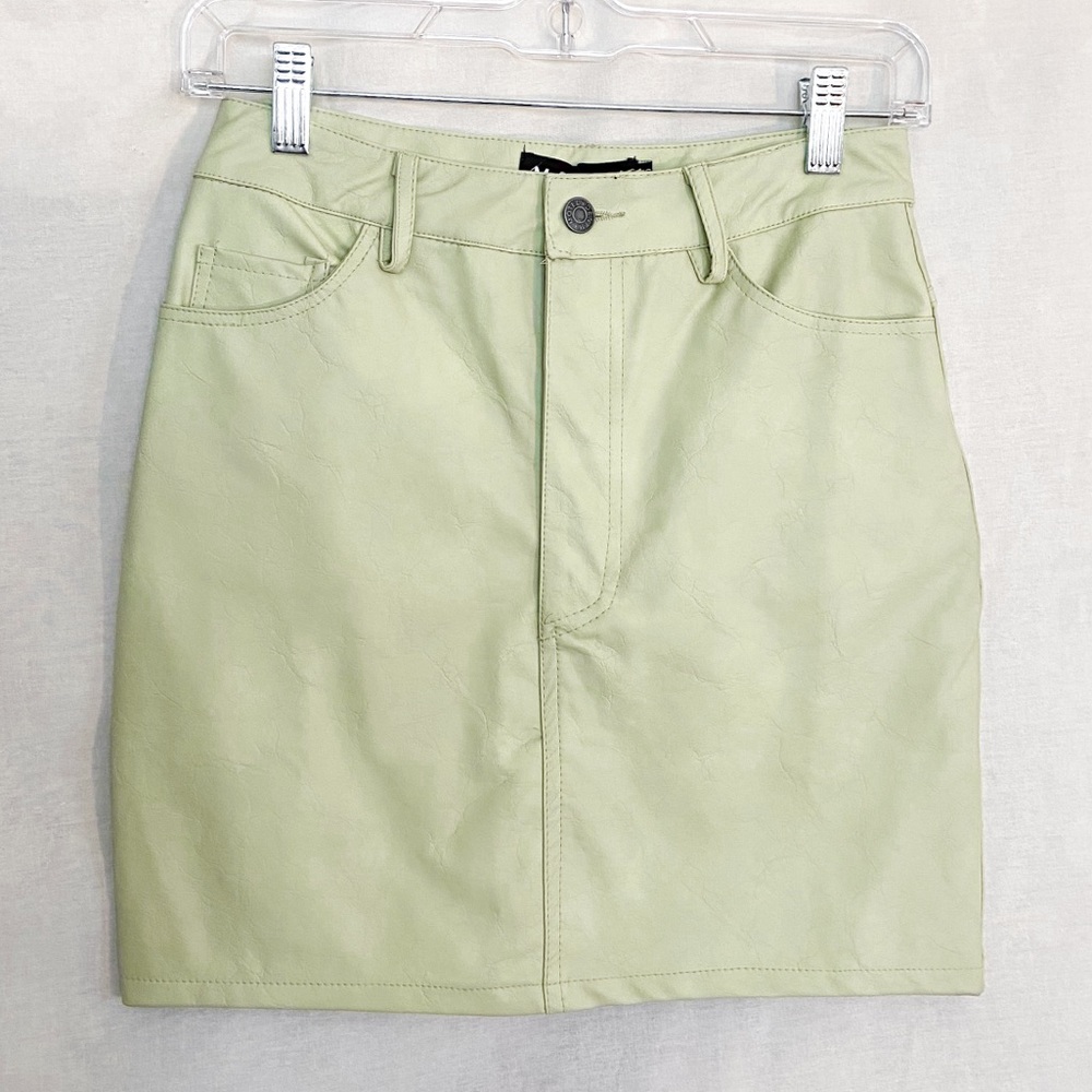 Motel Faux Leather Light Pastel Green Mini Skirt XS NWT